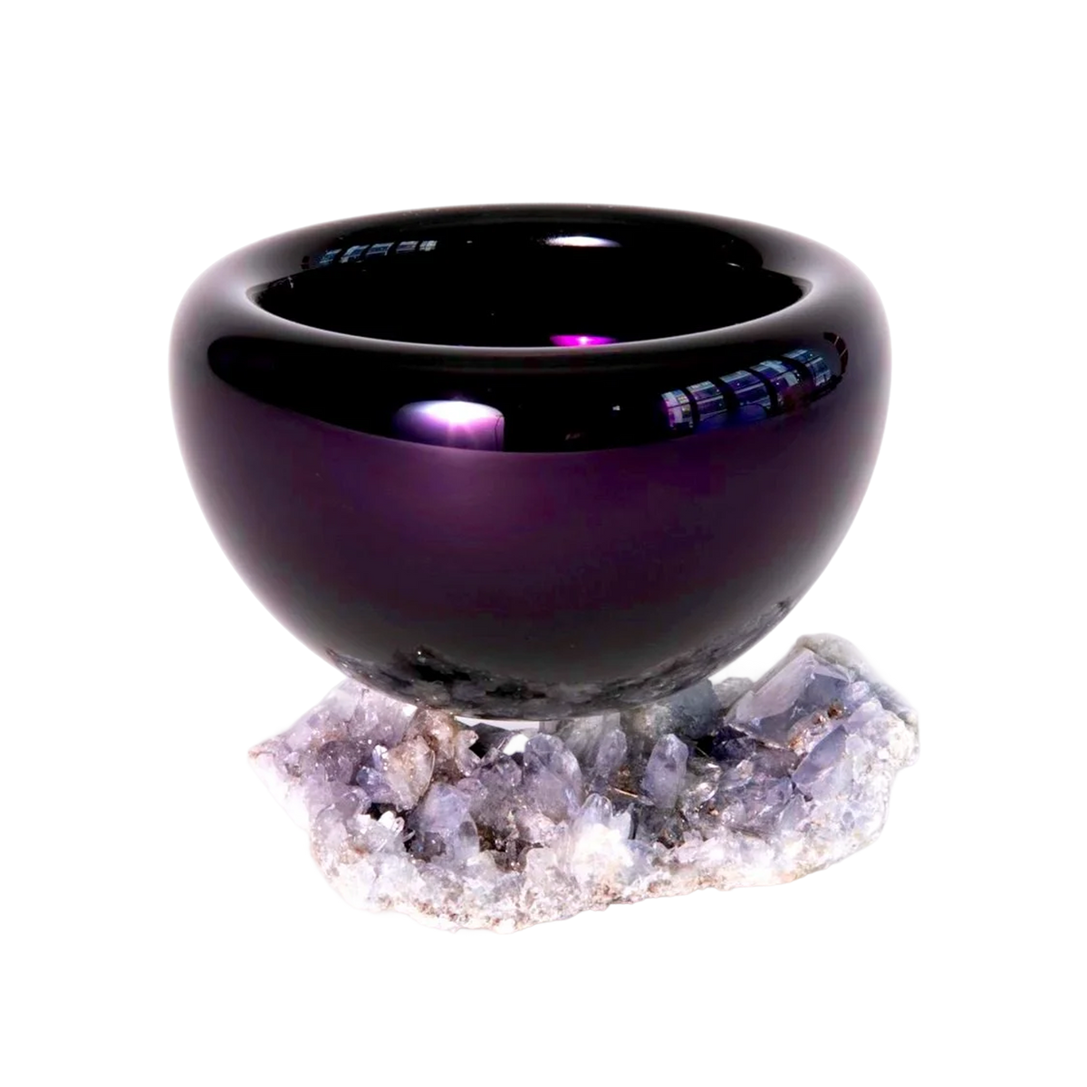 Dark Purple Mirrored bowl on Crystal Base